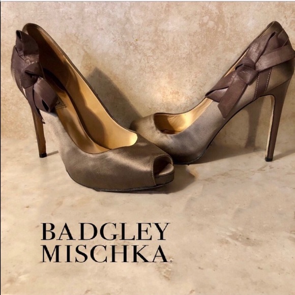 Badgley Mischka Shoes - Badgley Mischka Brown Satin Bow High Heels